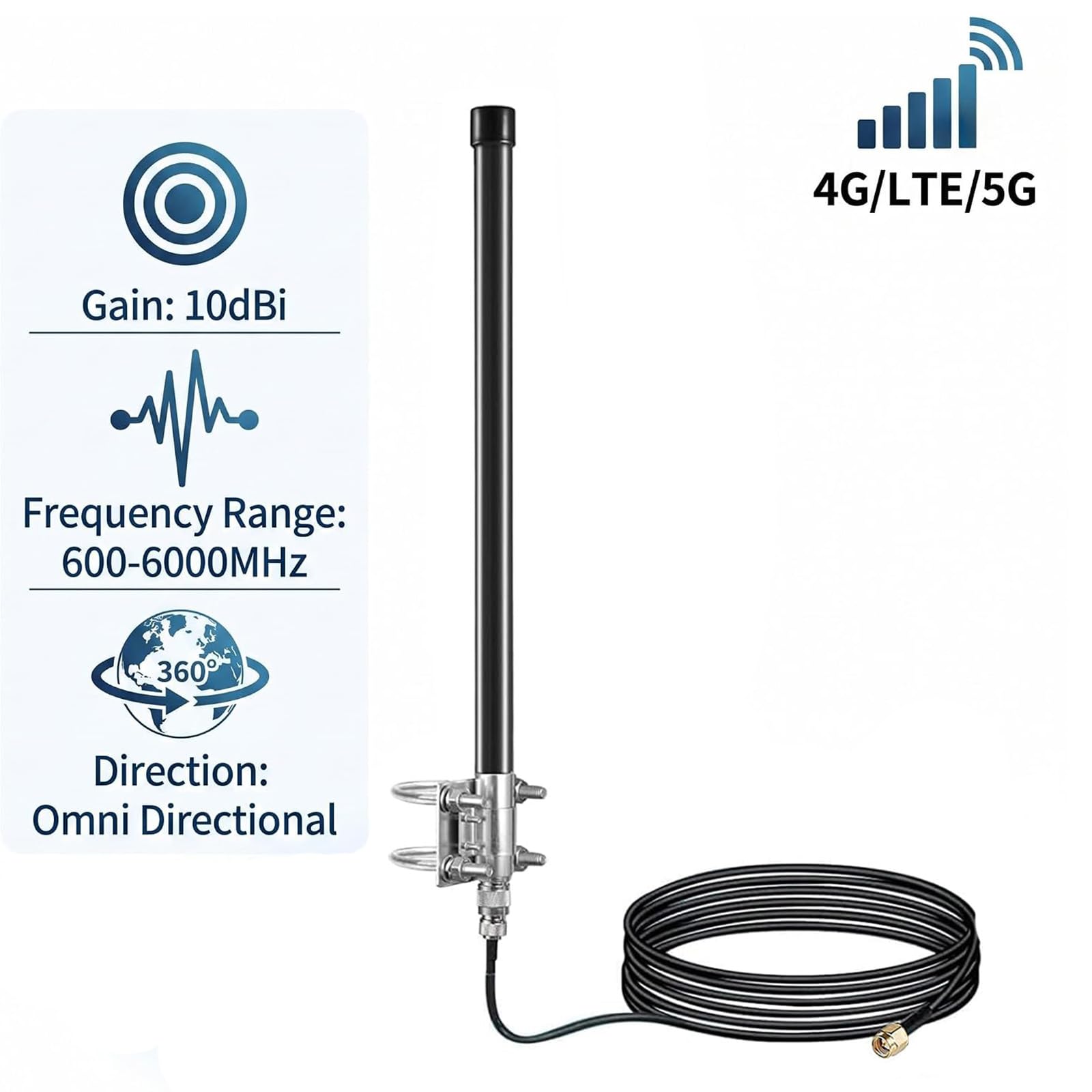 Antenne externe en fibre de verre étanche 10 dBi 4G LTE 5G avec câble de 5 m pour Verizon AT&T T-Mobile Home Internet Gateway Router Modem sans fil, Eifagur