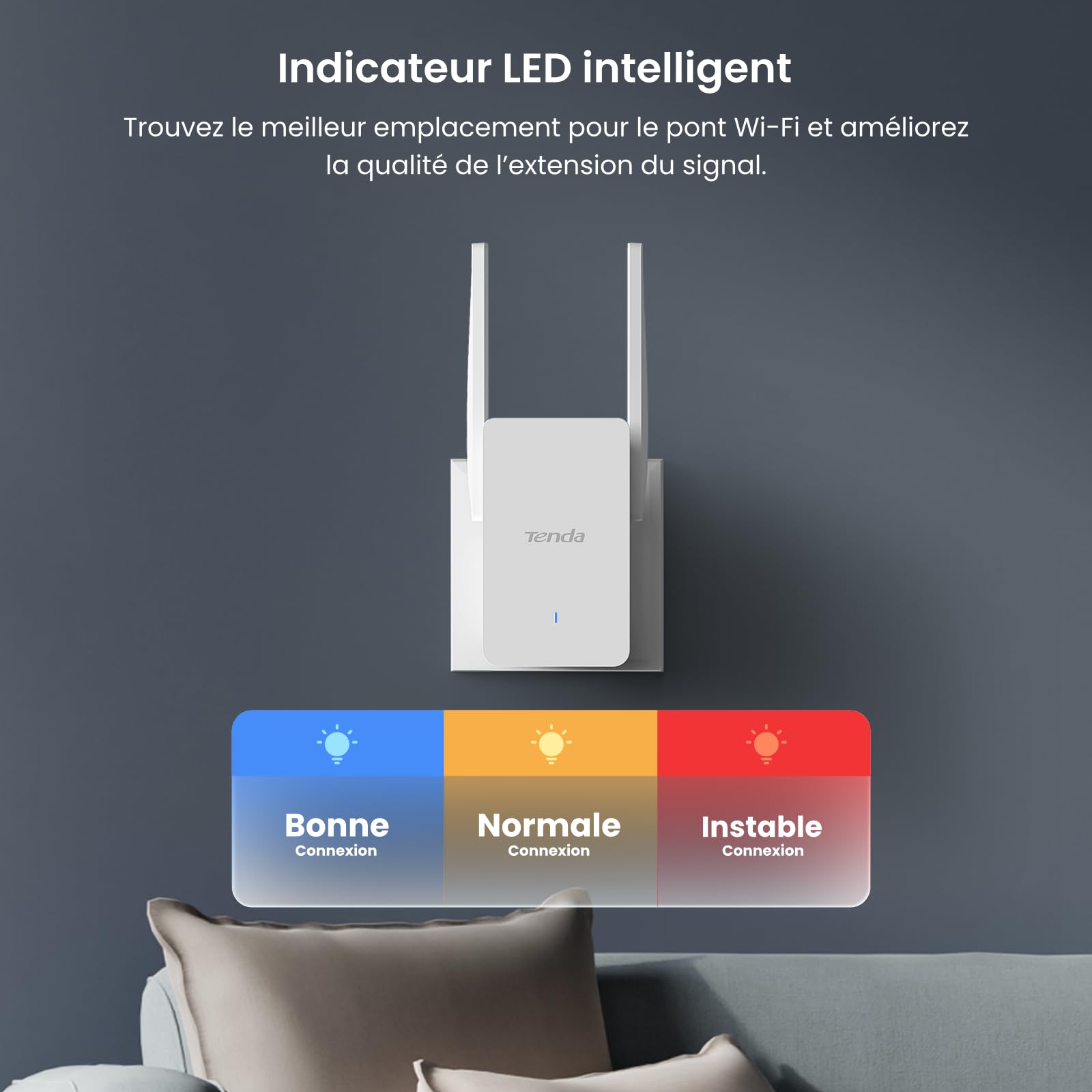 Tenda Répéteur WiFi 6 A33, Amplificateur WiFi AX3000 Mbps, Couvre jusqu'à 150 m², Compatible avec Les Routeurs, Mode AP, WPS, Voyant LED Intelligent