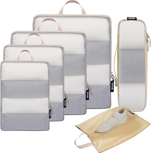 Miniatura 7 de BAGAIL Juego de 6 cubos de embalaje de compresión ultraligeros con bolsa de zapatos para accesorios de viaje equipaje y mochila 70D azul