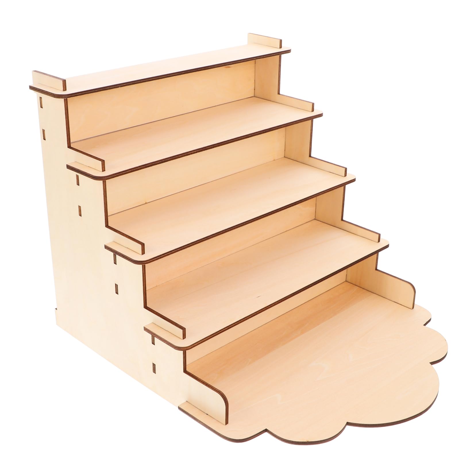 Expositor de Tarjetas de Madera Beige Niveles para Mostrador | Organización en Sobremesa, Estructura Escalonada, Diseño Simple Moderno