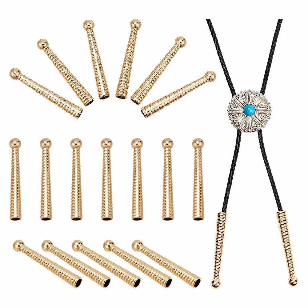 NBEADS 20 Pcs Bolo Tie Tips, 2 Inch Long Cord Ends Caps Bolo Cap Buckle Replacement 5mm Bolo Tie End Caps Bolo Tie Findings for DIY Crafts Clothes Decor Design Making, Golden