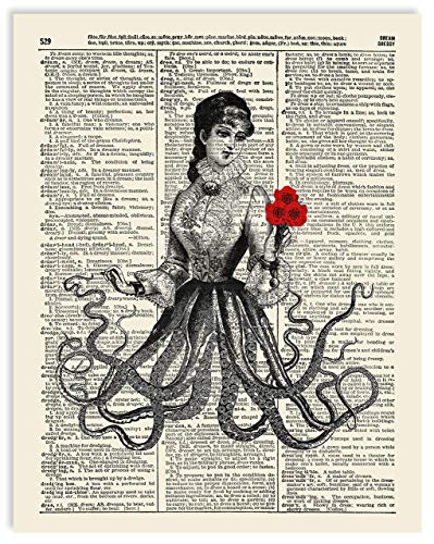 Victorian Octopus Lady Vintage Dictionary Art Print, Antique Wall Art Home Decor, Modern Boho Poster, Farmhouse Decoration Living Room Bedroom Office 8X10 Inches, Ready To Frame #TOP2