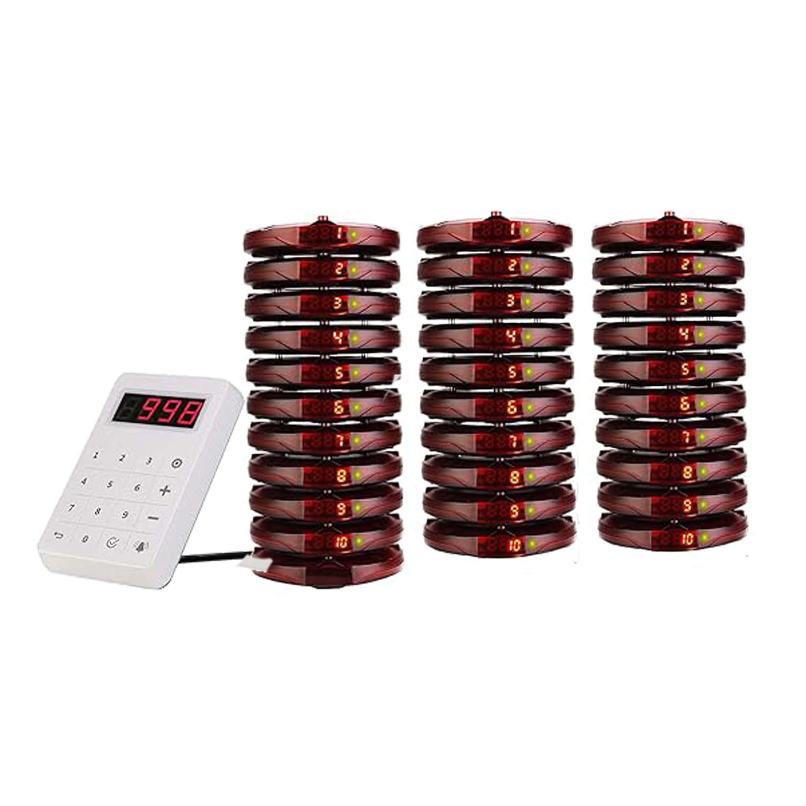 Retekess TD158 Bezprzewodowy System Przywoławczy, 30 Buzzer Pagera, Zasięg Zewnętrzny 500M, Wyświetlacz LED w Kształcie Tuby, 4 Tryby Połączenia, Czas Trwania Połączenia 1-250 s, Hotel