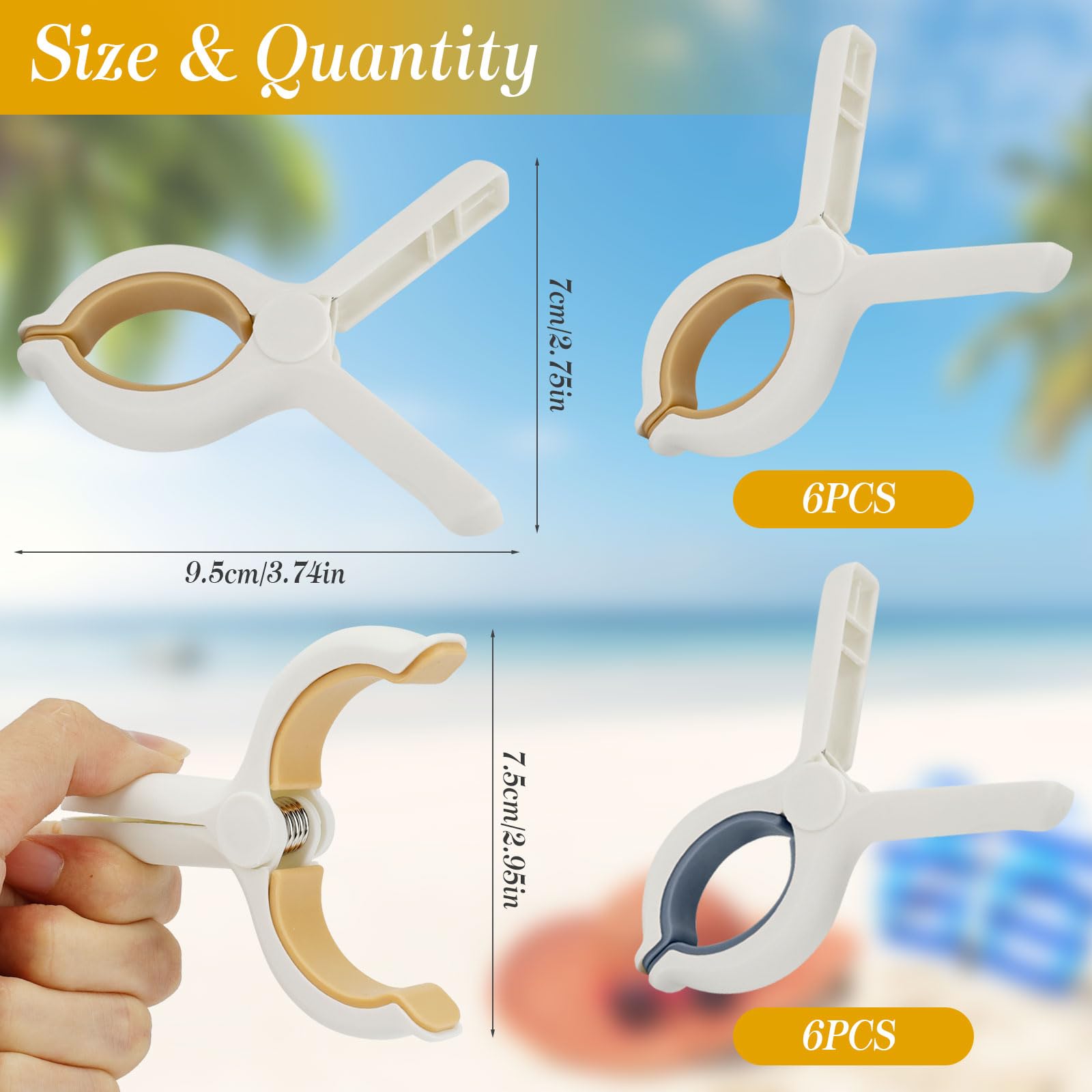 Pinces à Serviette Plage 12PCS - Grosses Pinces Anti-Vent - Pour Serviettes, Couettes, Vêtements - Bleu Et Jaune