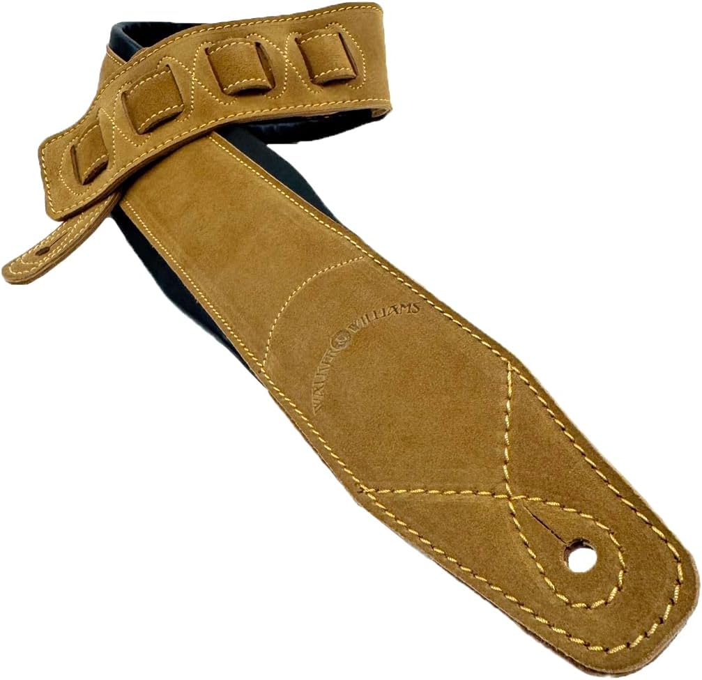 Walker & Williams C-22-SB New Handmade Super Soft Tan Signature Napa Leather 3" Wide Guitar Strap For Acoustic, Electric, And Bass Guitars
