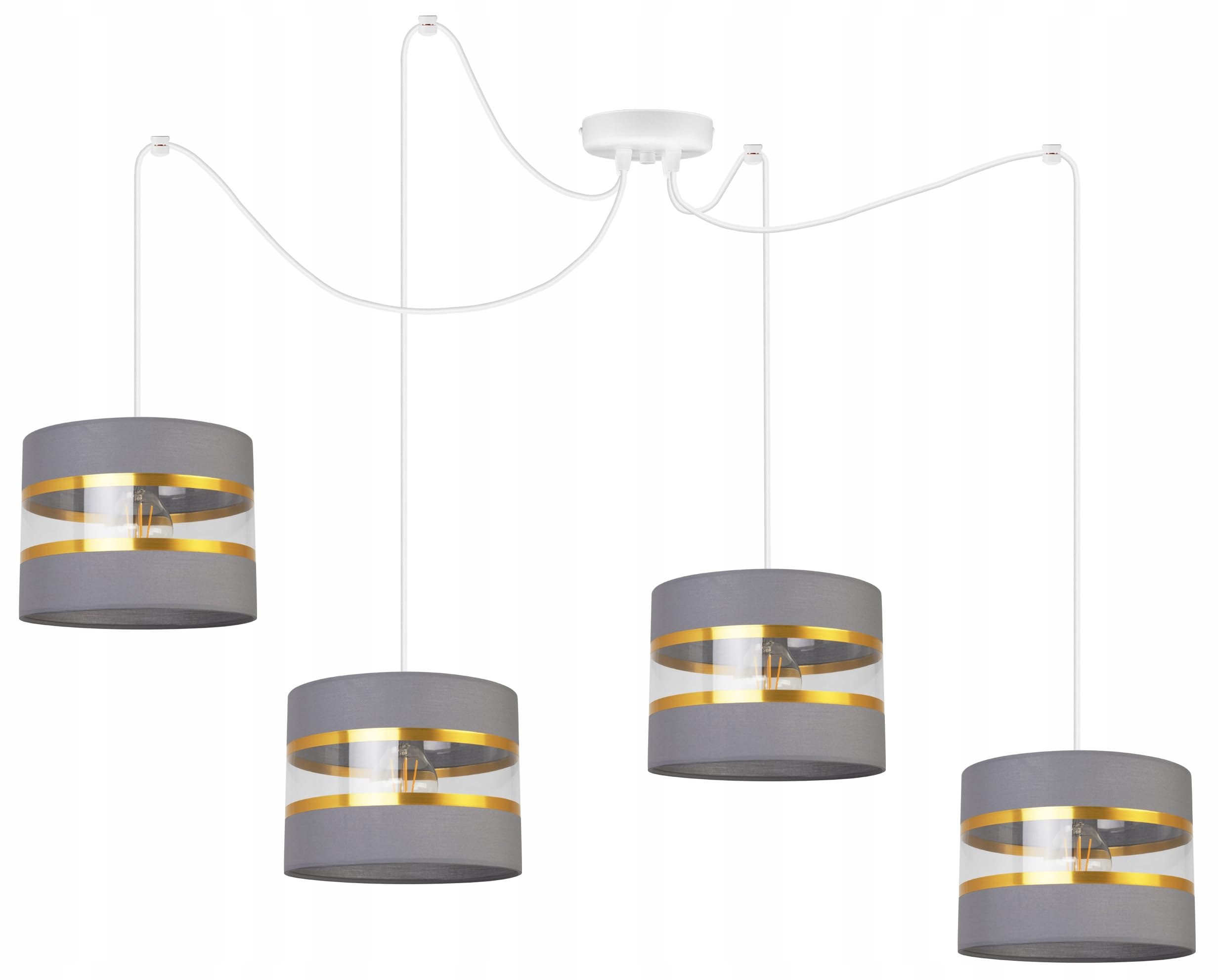 Light-Home Spider Elegance Deckenleuchte Pendelleuchte - Moderner Deckenleuchter für Schlafzimmer Wohnzimmer und Küche im Glamour - E27 mit 4 Lichtpunkten - Lampenschirm Stoff 20cm - Weiß und Grau
