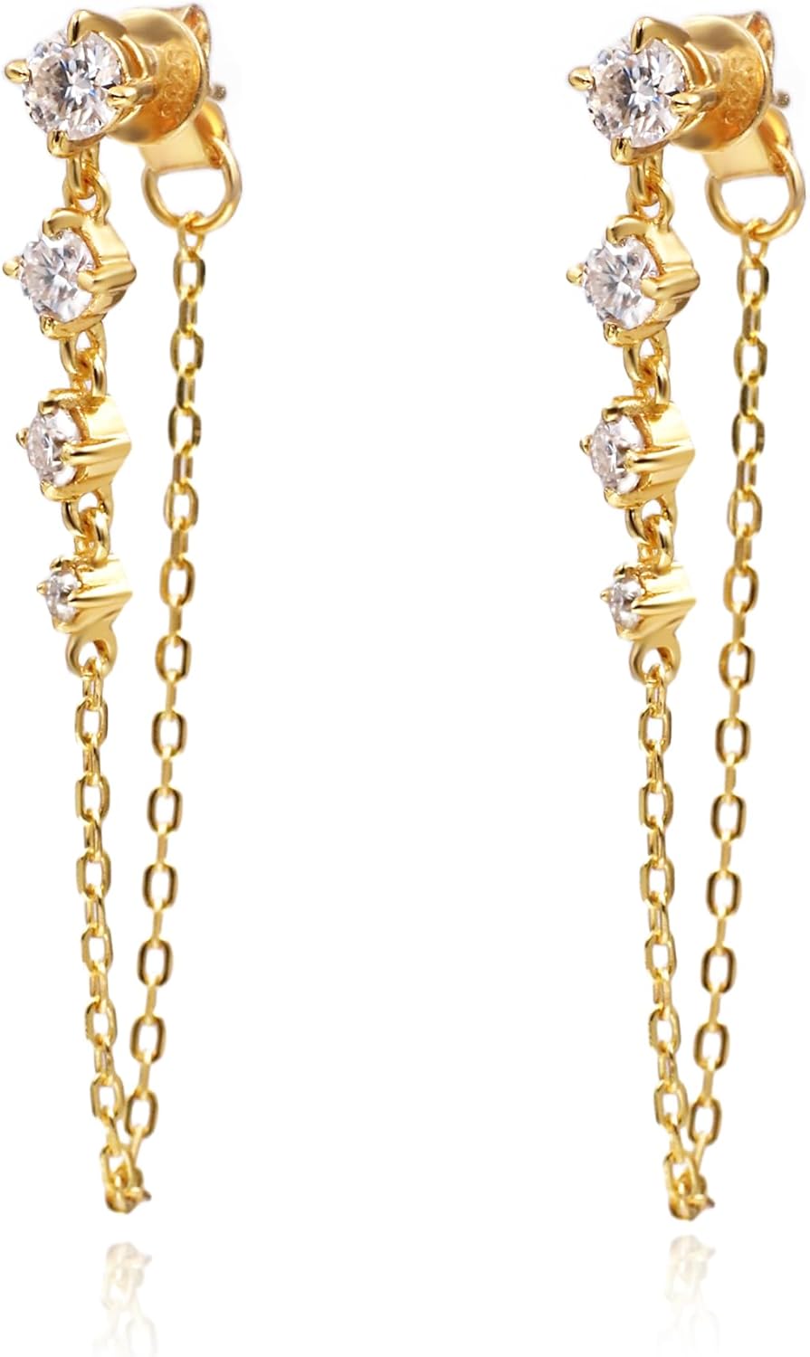 Sterling Silver Moissanite Drop Earrings, VVS Clarity, Gold/White Gold Plated