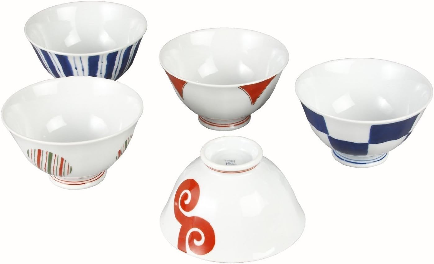 Saikai Pottery Traditional Japanese Patterns Porcelain Rice Bowls - Set of 5 Bowls - 13351 from Japan