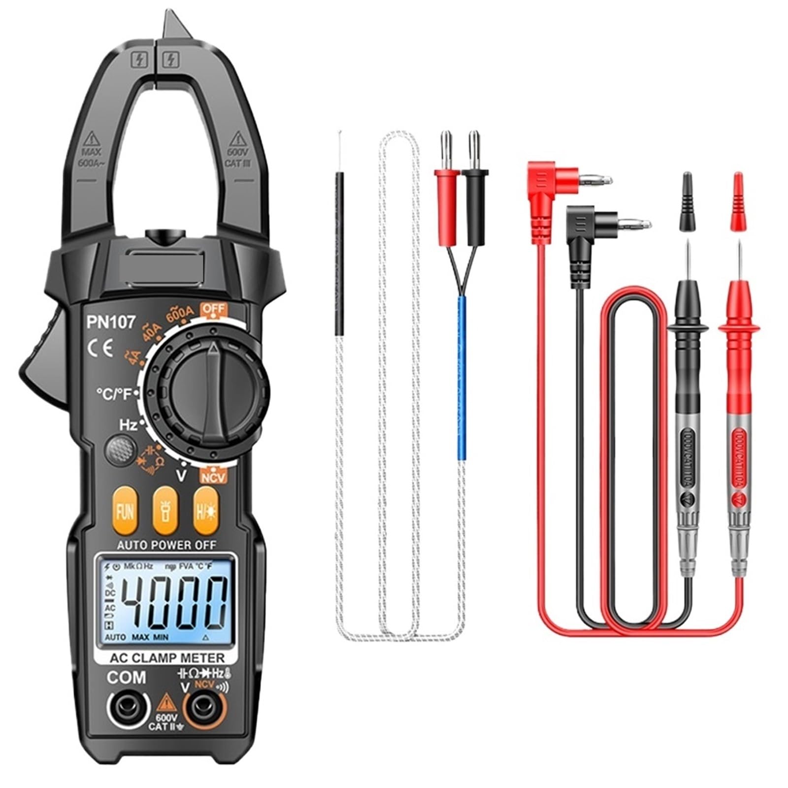 Qavlxie Black Digital Clamp Meter Diode Temperature Frequency Ohm Capacitance Tester Ncv Multimeter Display Electrician Tools(Black) Size 0.110231131
