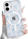 NITITOP Compatible with iPhone 17 Case Cute Clear Magnetic Compatible with MagSafe Aesthetic Polka Dot Bow Knot for Women Girls Soft TPU Back Shockproof Protective Cover - Pink
