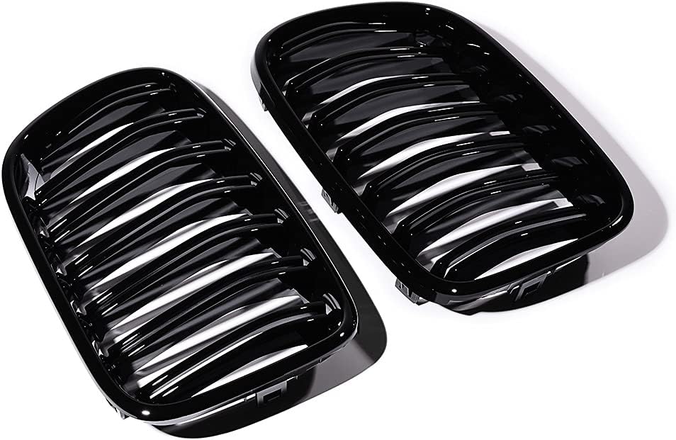 Pair Glossy Black Dual Slats Front Kidney Grille Grill for 2010 2011 2012 2013 BMW X3 X4 F25 F26 Pre-LCI xDrive28i xDrive35i Sport 4-Door