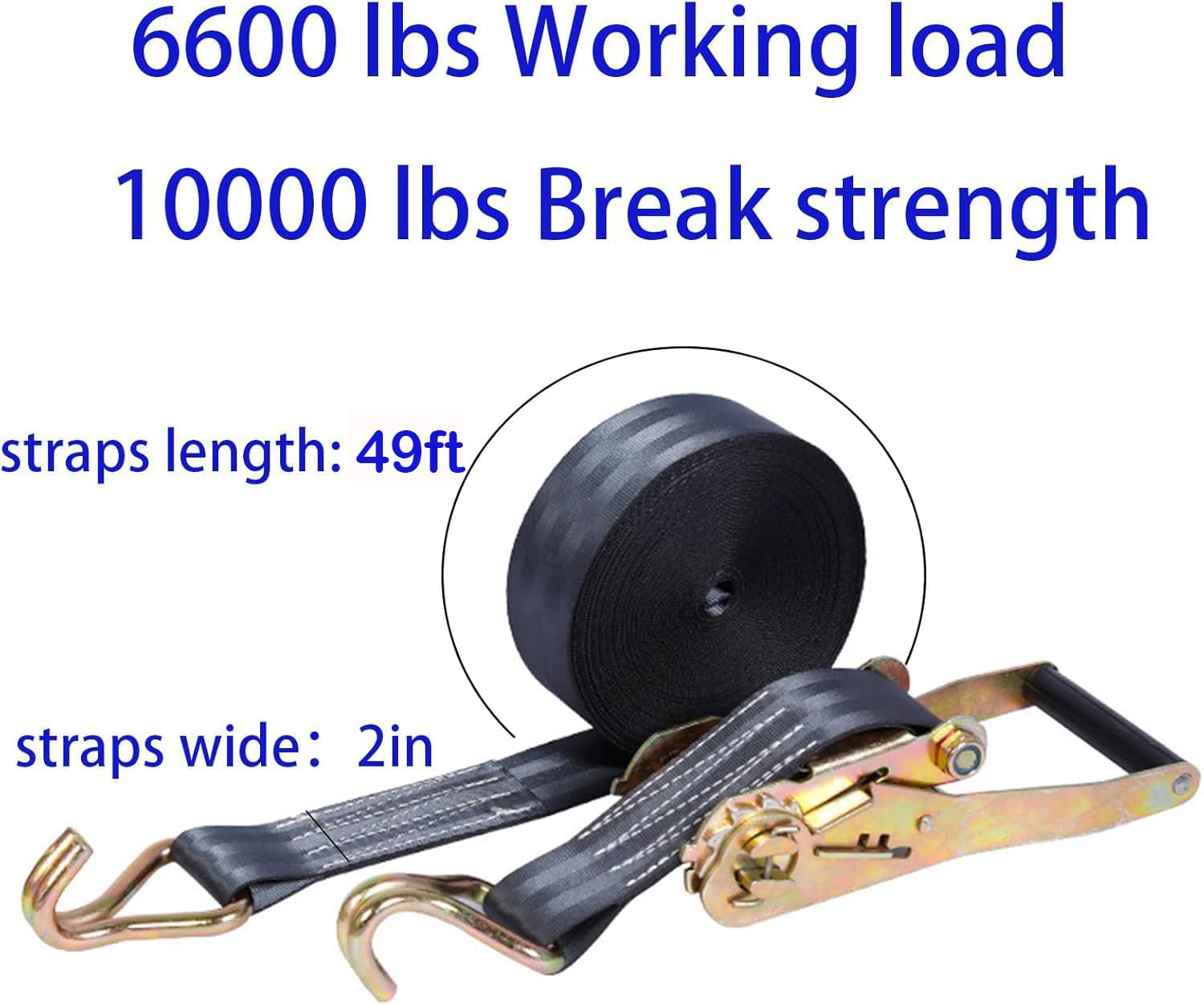 Heavy Duty Ratchet Straps - 10,000 LBS Break Strength -2