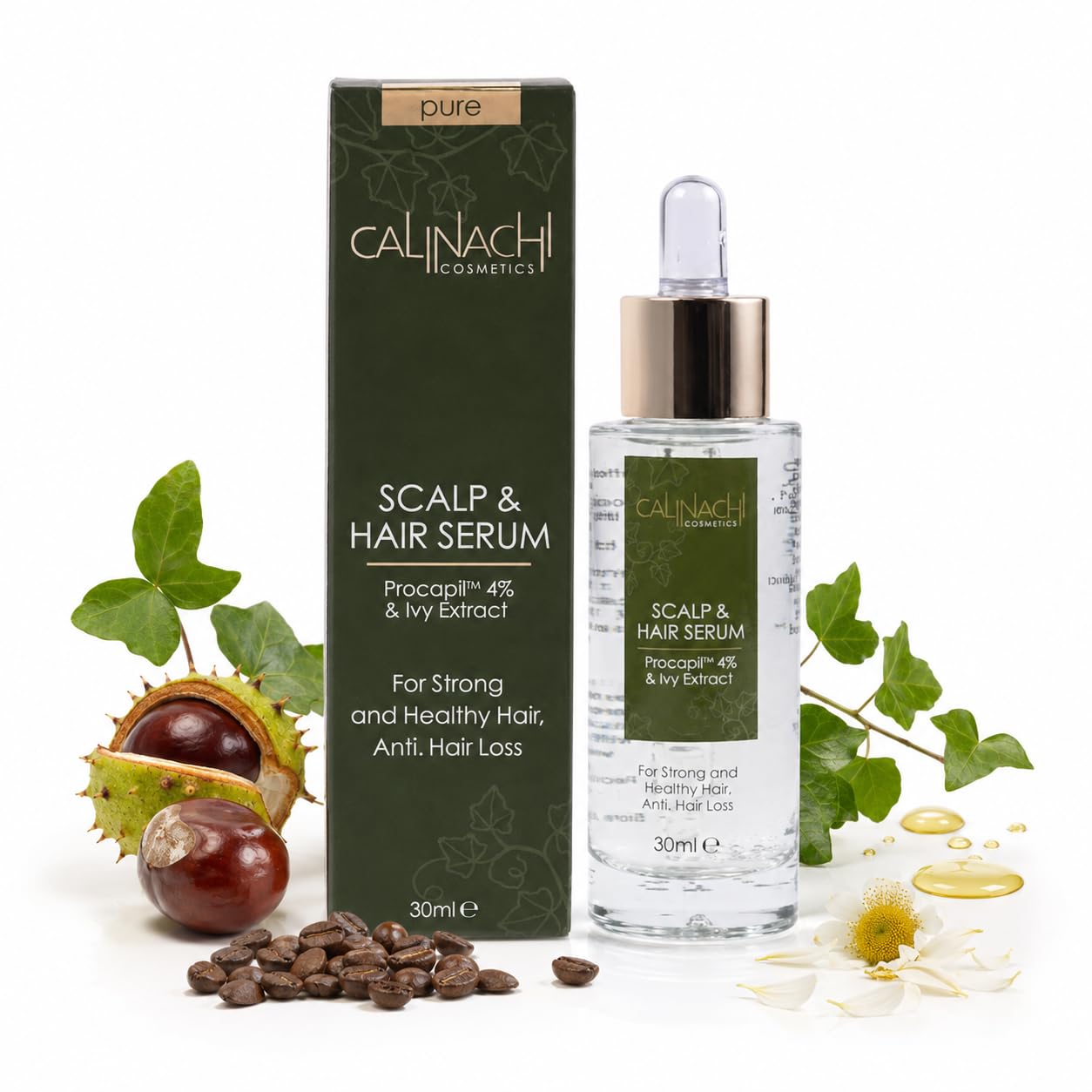 CALINACHI Haarserum für Haardichte & Wachstum 30 ml | gegen Haarausfall - Procapil, Koffein, Hyaluronsäure | Ivy- & Rosskastanien-Extrakt, Vitamine A/E/F | Kopfhautpflege, leicht & nicht fettend