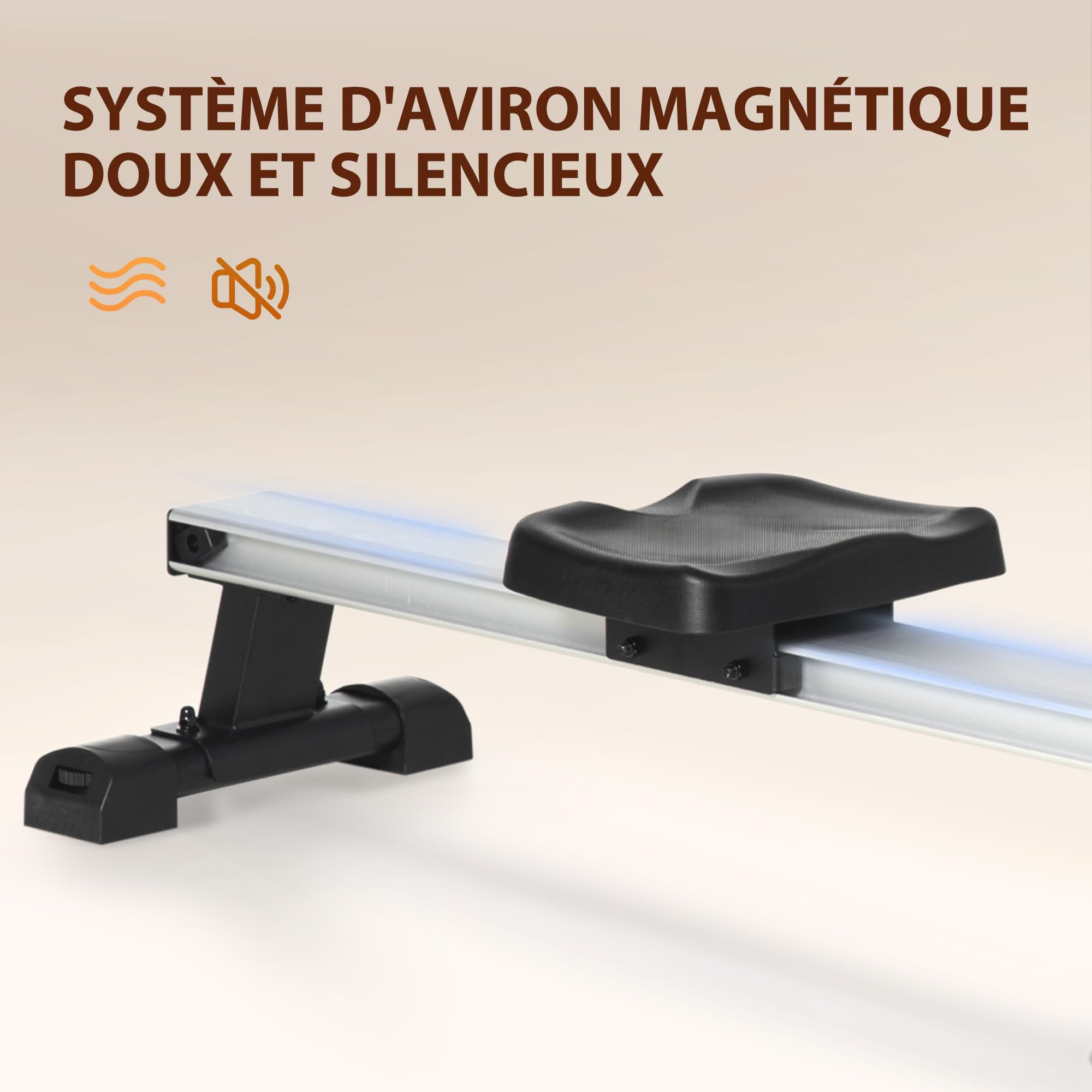 HOMCOM Rameur d'appartement Pliable freinage magnétique - Silencieux - 8 Niveaux de résistance magnétique - Glissière en Aluminium - écran LCD Multifonction - Acier alu. ABS Noir Argent