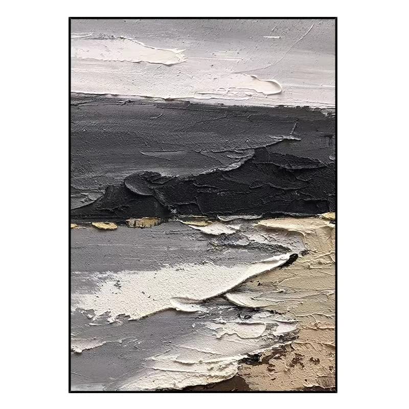RAKVA Hand Painted Oil Painting On Canvas,Abstract Art Seascape Canvas Art Paintings Contemporary Artwork Black Mount Coast Oil Painting Wall Art For Wall Decorations (32*48 inch)