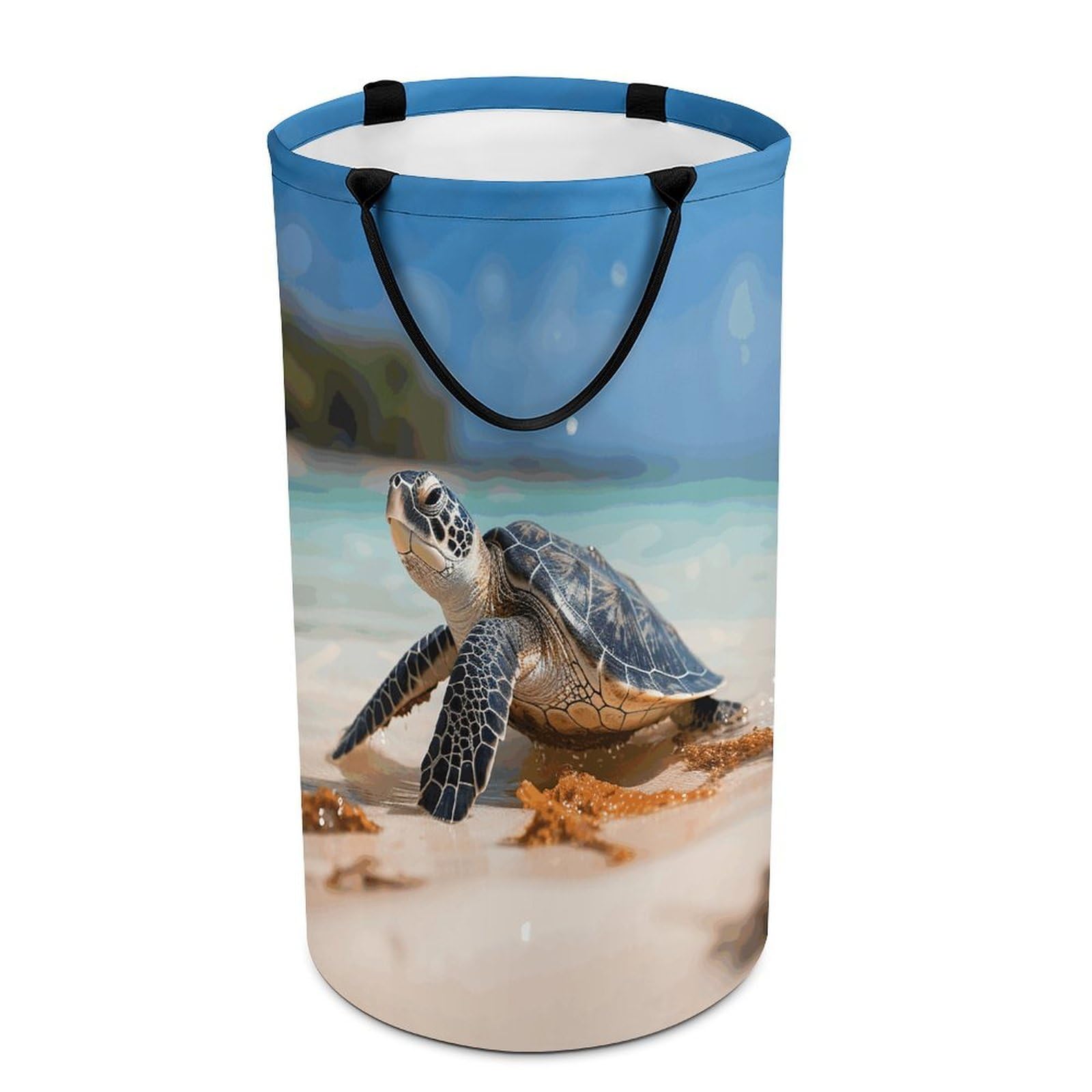 Adfgyerh Style Sea Turtle On The Beach Laundry Basket ，Foldable Waterproof Model ，Laundry Hamper ，Handles On Both Sides Easy To Move ，Storage Basket For Bedroom, Bathroom, Dorm, Laundry Room.