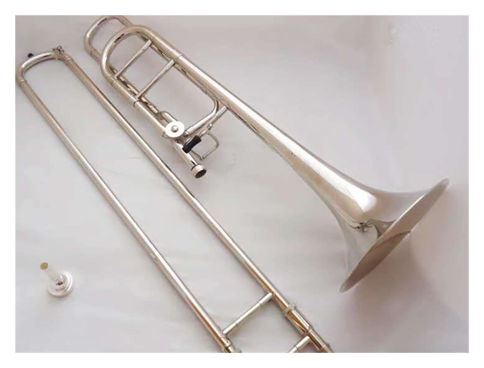 FLFL Student Trombone Bb/f Tune Bach Tenor Trombone Nickel Plated Musical Instrument with Mouthpiece Cleaning Stick Case - Image 2