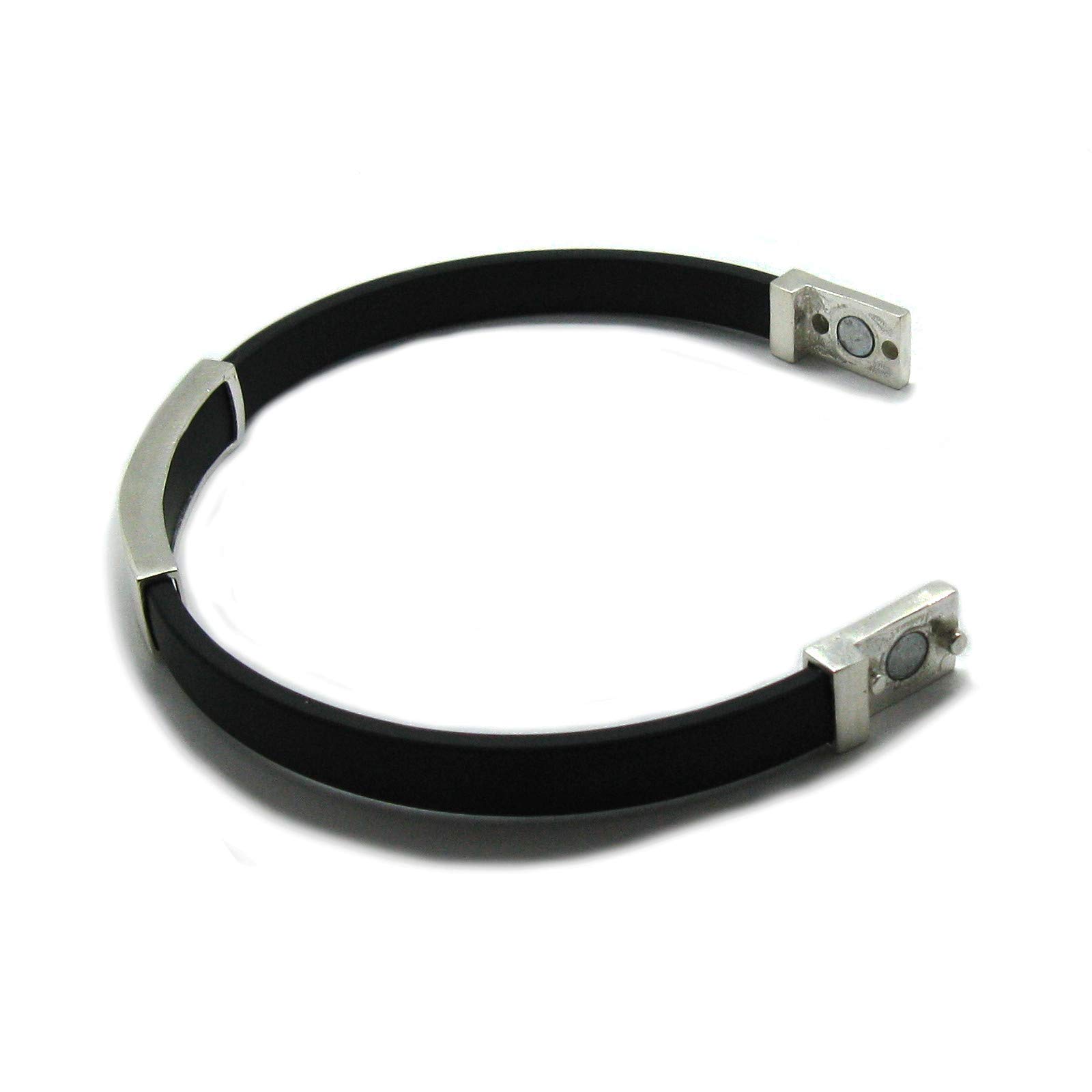 Bracelet en argent sterling massif 925 et caoutchouc avec fermoir magnétique B000223