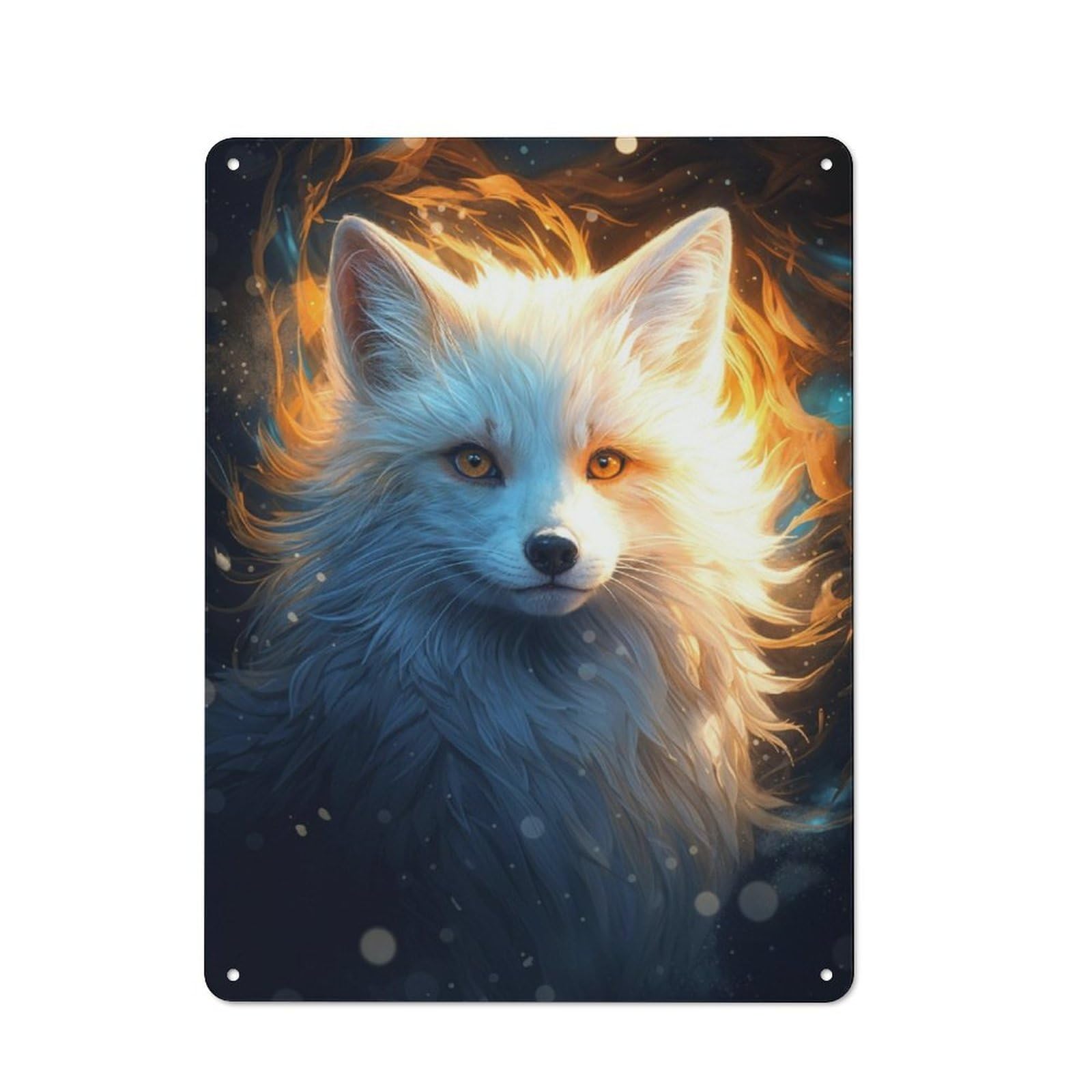 Tin Wall Sign with Cosmic Celestial Fox Design 40x30cm, Classic Diner Style Decor for Bakery, Diner, Cafe Or Family Room