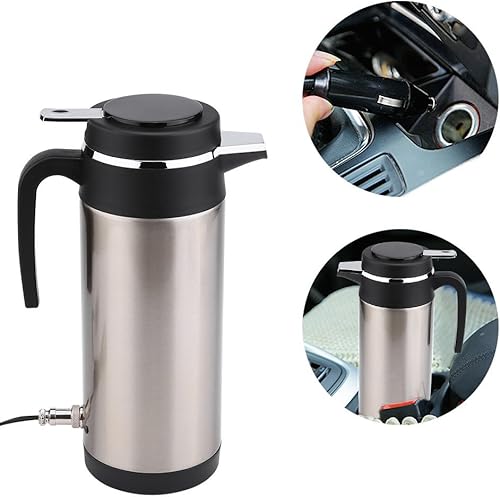 Miniatura 2 de Qiilu 40.6 fl oz Hervidor eléctrico para coche, botella de agua caliente, 12 V, acero inoxidable, encendedor de cigarrillos, calefacción, taza de