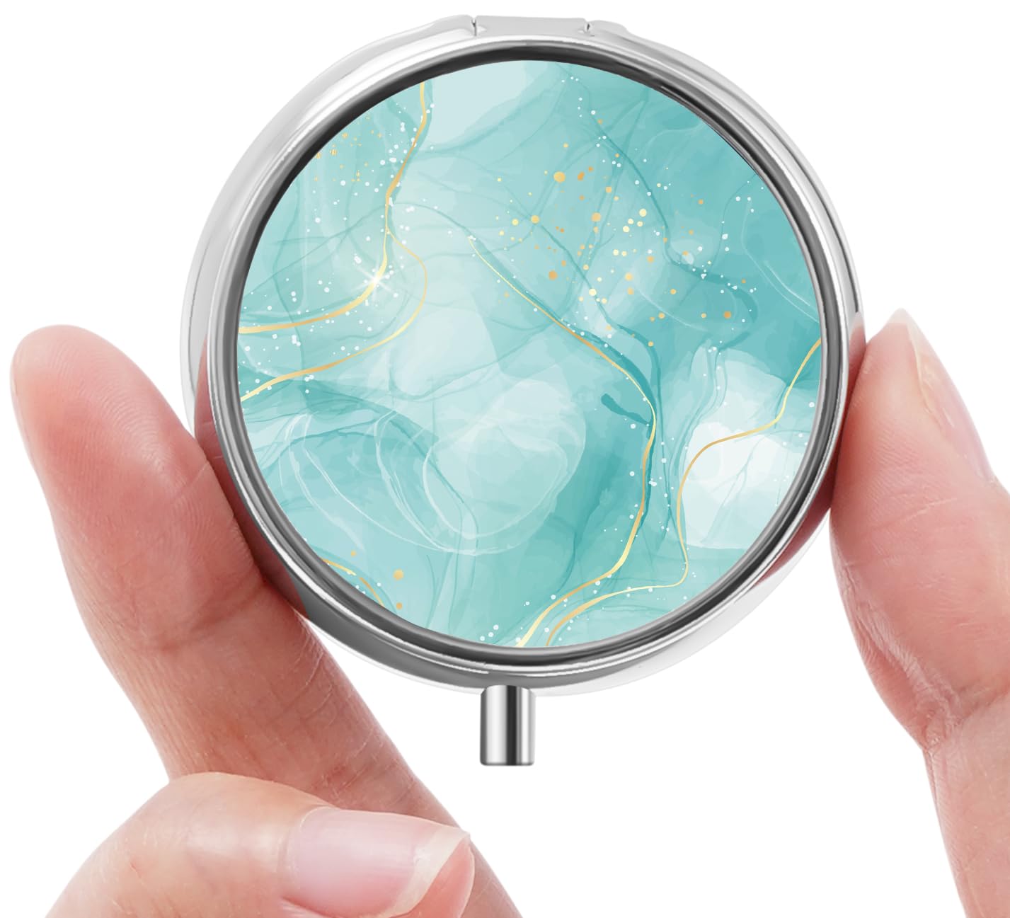 Mini Pill Box, Small Pill Box, Portable Pill Box, Cute Pill Organizer for Vitamins, Medications, Fish Oil and Supplements (Beautiful Marble)