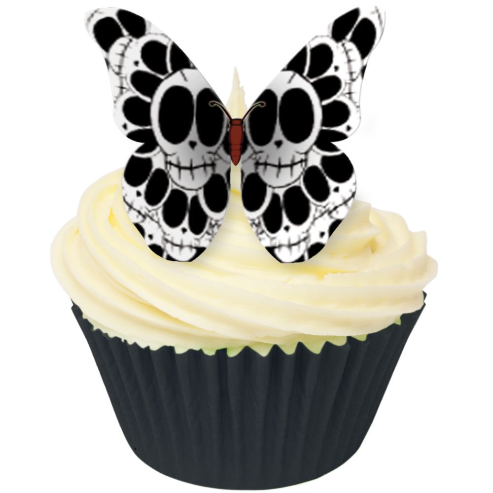 Pack of 12 Edible Wafer Decorations - Skull Design Edible Wafer Butterflies 201-222 By CDA Products