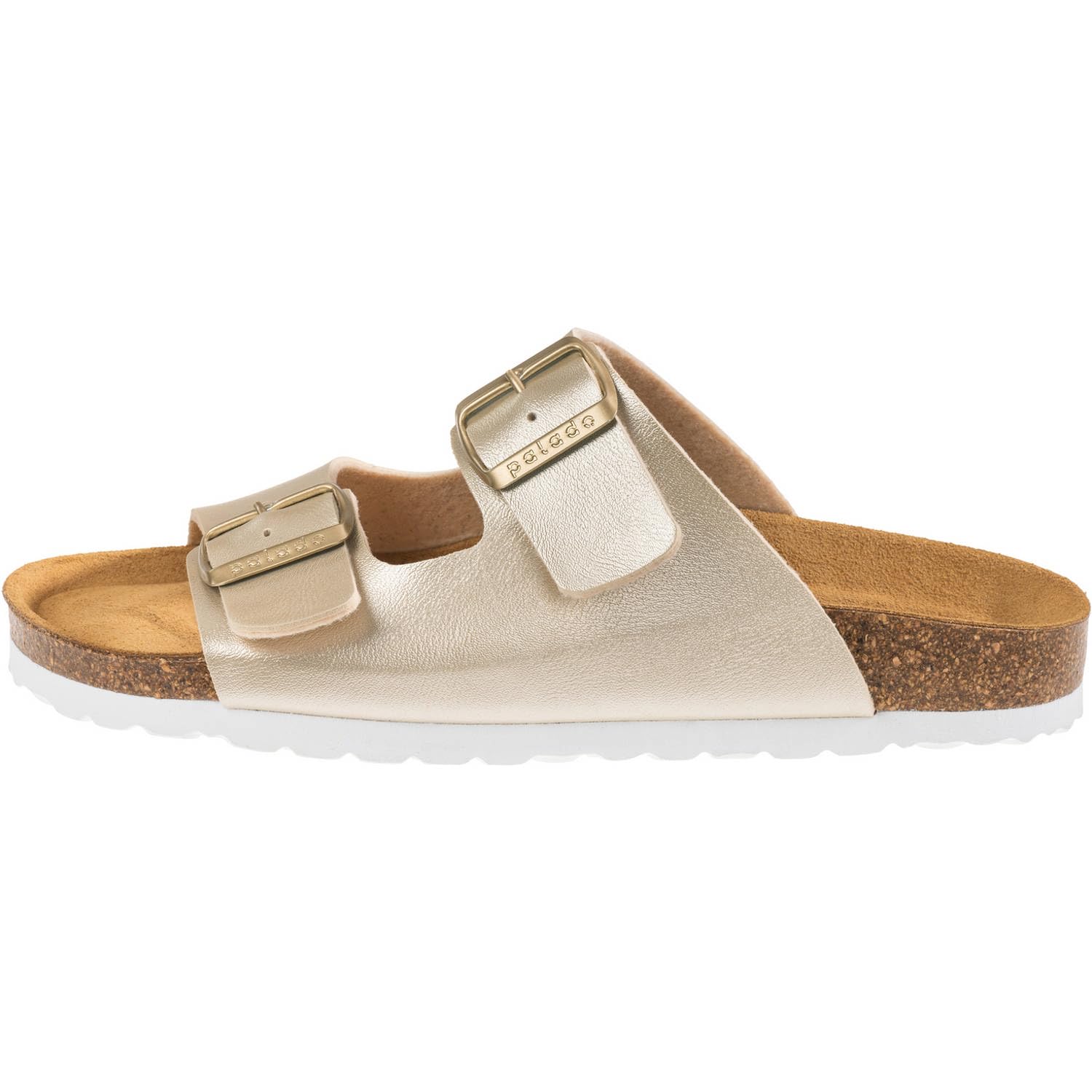 Palado Damen Pantoletten Korfu Metallic - Sandalen Made in Spain - elegante Hausschuhe mit Kork-Fußbett - modische Sommerschuhe