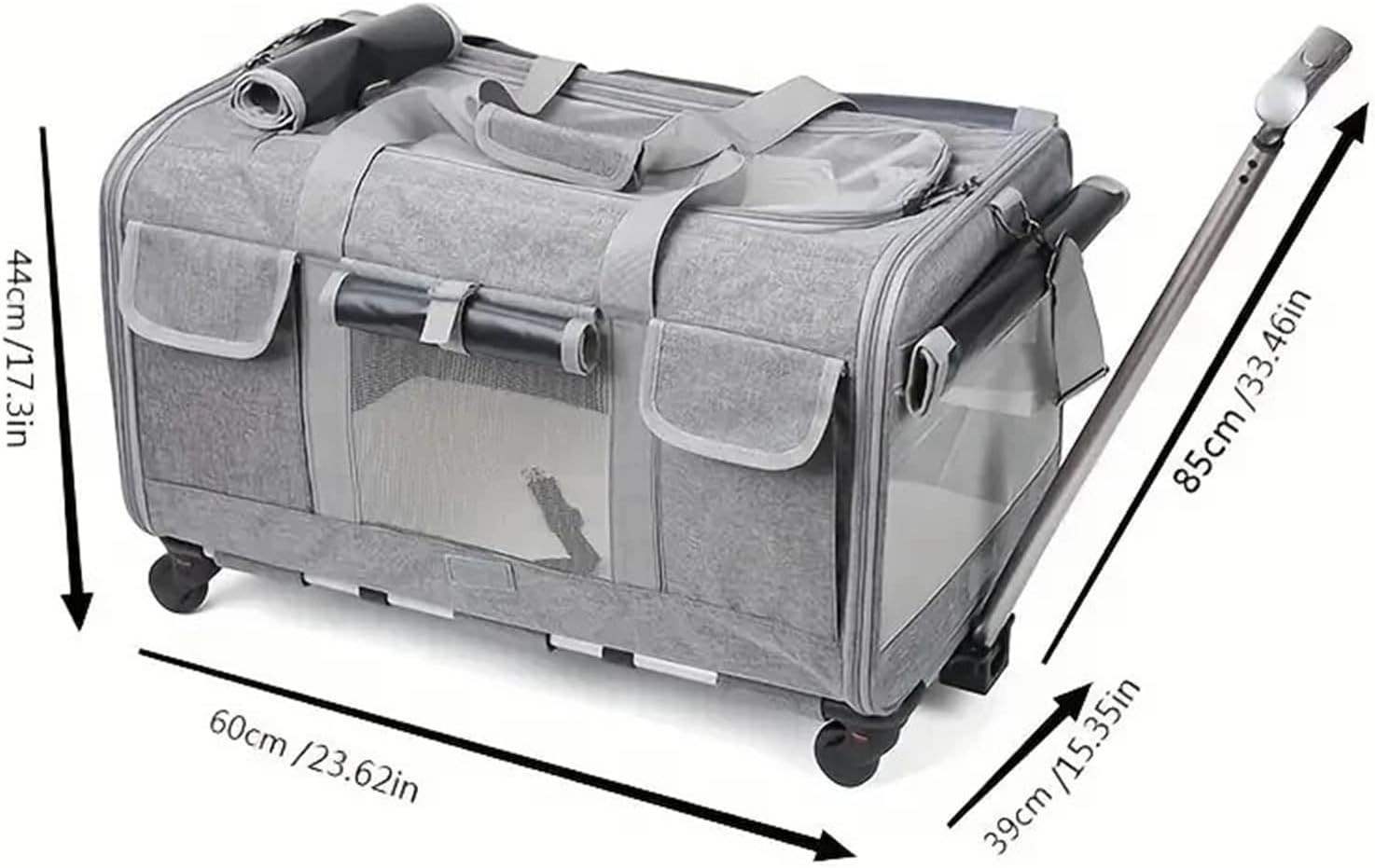 Extra Large Foldable Pet Trolley Case, Detachable Travel Carrier Bag for Dogs Cats(Gray)