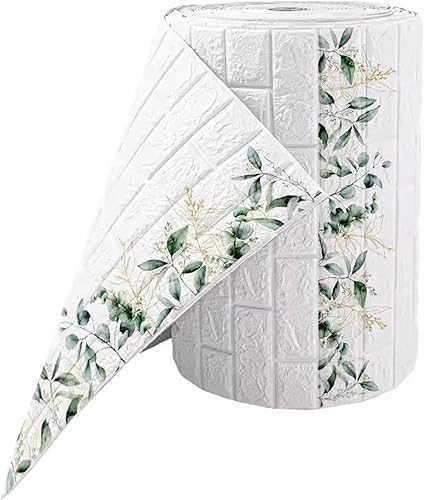 Paneles de pared de ladrillo 3D, papel tapiz de espuma blanca con diseño de hojas verdes, para decoración de pared de sala de estar y dormitorio