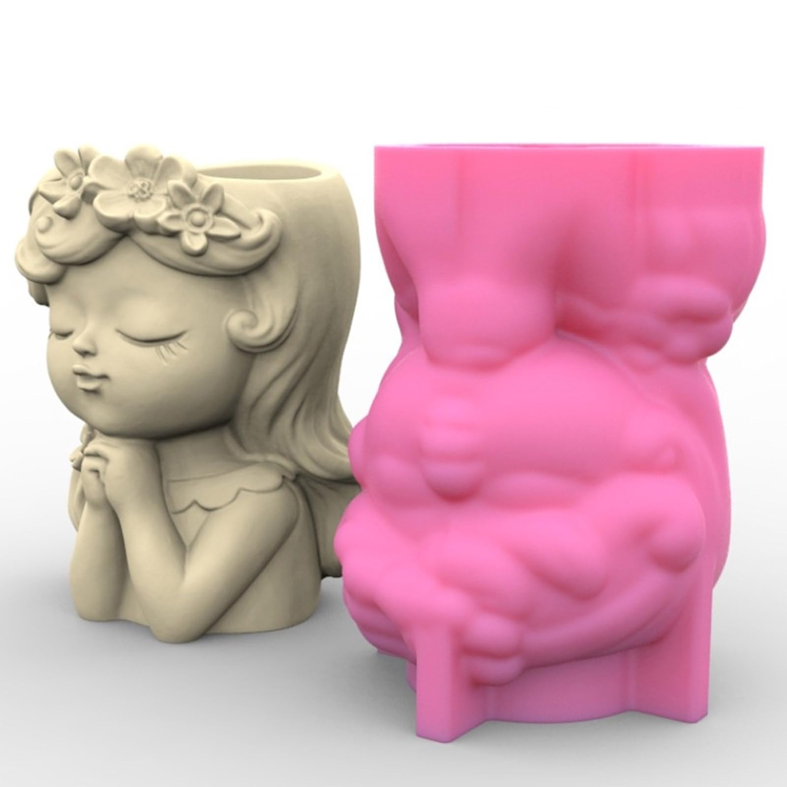 4 moldes de silicona para macetas de flores para niñas, moldes de resina epoxi, soporte para moldes de resina