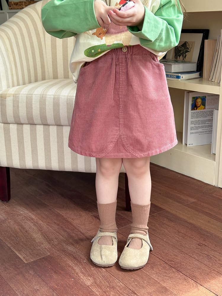 Kinder Baby Mädchen Cordrock feste Farbe hohe Taille Minirock kleines Mädchen Knopf A-line Rock mit Tasche