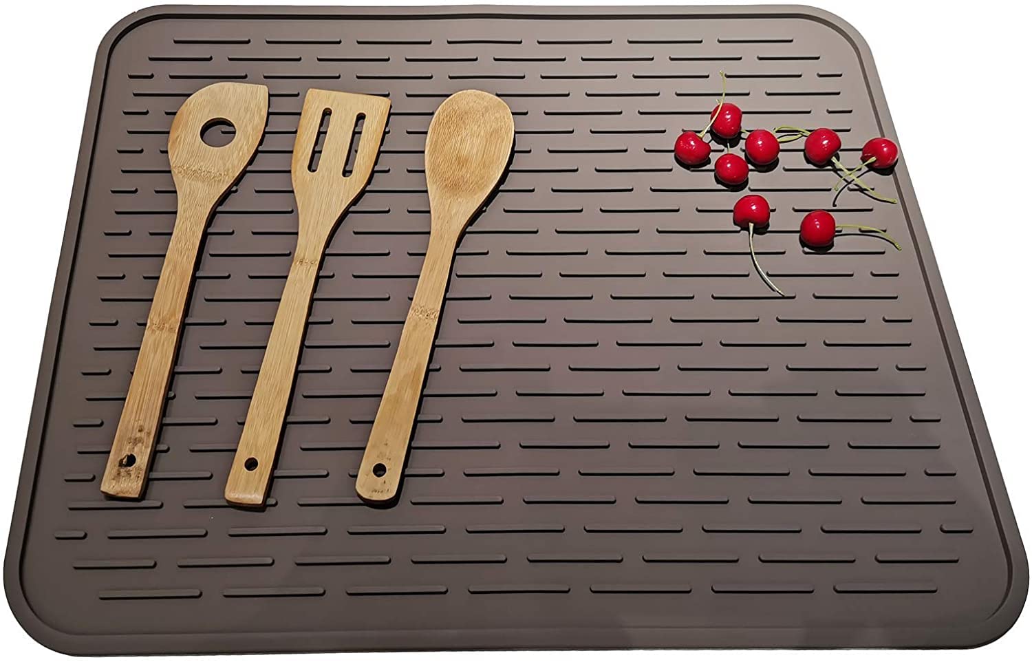 NILKANTH® Dish Drying Mat for Kitchen, Silicone Dishes Drying Mats for Counter, Rubber Dish Dryer Pad, Heat Resistant & Easy to Clean for Pots and Pans Brown (16 X 12IN) 2