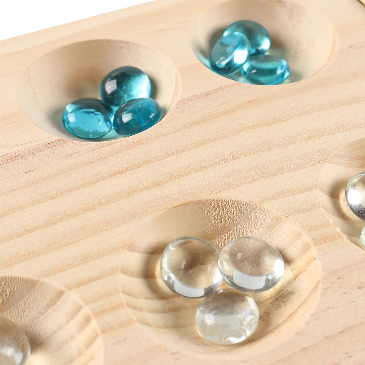 zalati Mancala Board Game Set including Wooden Folding Board and Colored Glass Beads Classic Mancala Strategy Game - Image 4