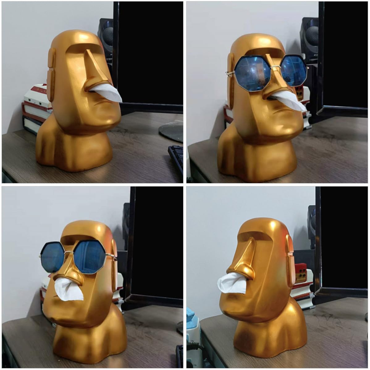 BESTOYARD Boîte à Mouchoirs Statue Moai Décorative Drôle en Résine Dorée Sortie de Papier Narines pour Décoration Intérieure Maison ou Cadeau