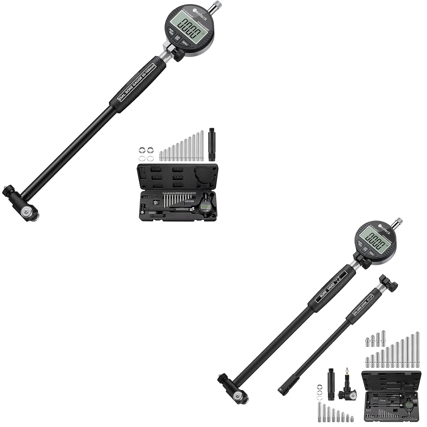 Neoteck Professional Bore Gauge Kit: Digital Indicator Dial Bore Gauge 2-6" & 0.7"-6" with Self-Centering Dial, Carbide Anvils, Insulated Grips for Engine Cylinder Measurement