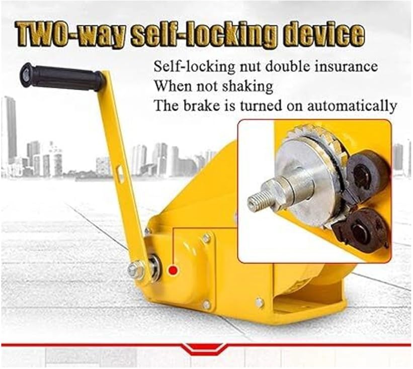 Image of Heavy Duty Brake Winch /Hand Winch /Hand Operated Brake Winch Multifunction Towing Winch for Garages and ATV, Bidirectional Self-Locking Device (1800Lb(820kg))