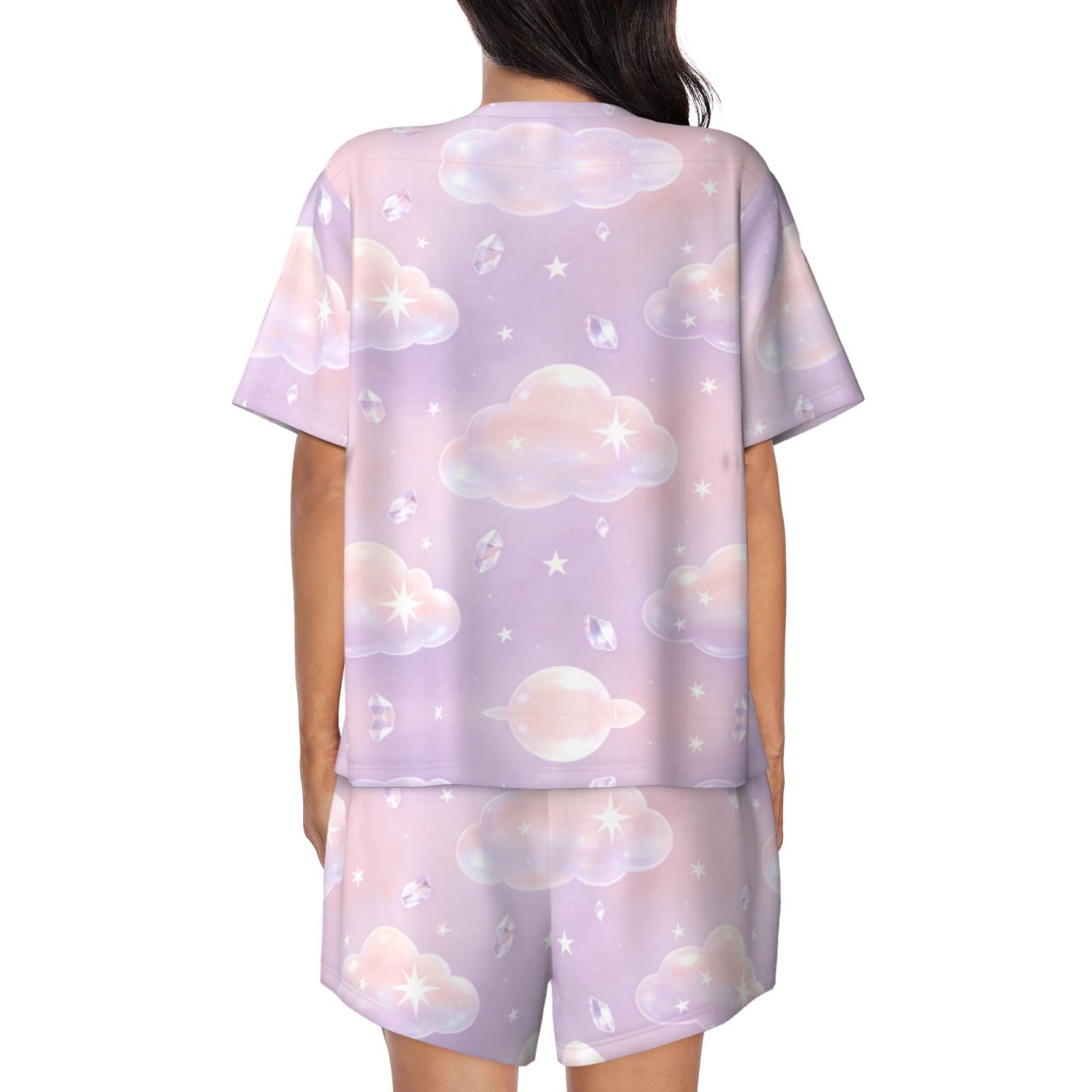 Conjunto de pijama de manga corta con cuello redondo para mujer