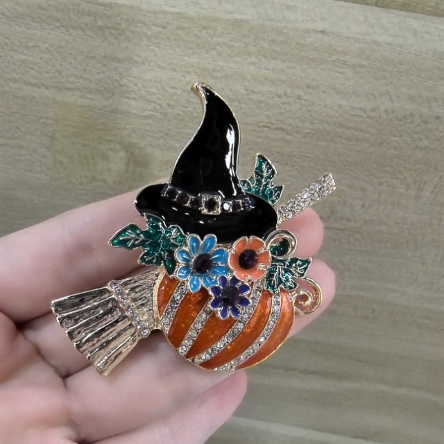 Witch Hats Black Cat Brooch, Black Cat Pin, Cute Cat In A Witch's