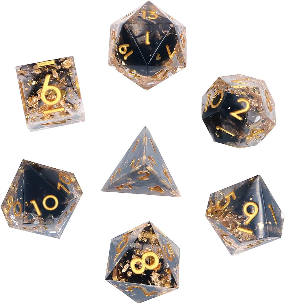 DollaTek Upscale Resin Transparent Dnd dice set Polyhedral Dice rpg dice dados rol D4 D6 D8 D10 D12 D20 Dice Set - Transparent Black