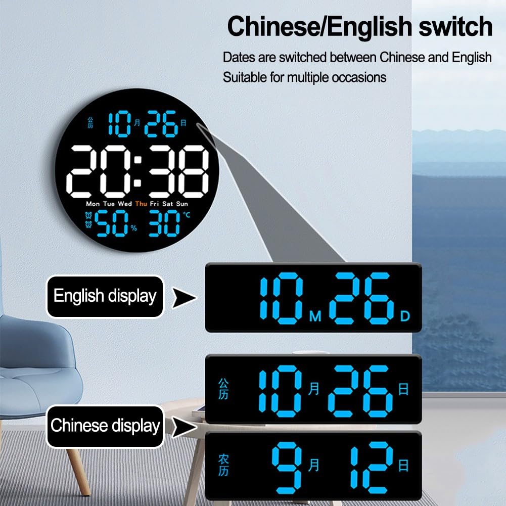 Orologio digitale grande display, orologio da parete digitale a LED da 10 pollici con sveglia temperatura e igrometro per camera da letto, cucina, casa (verde)
