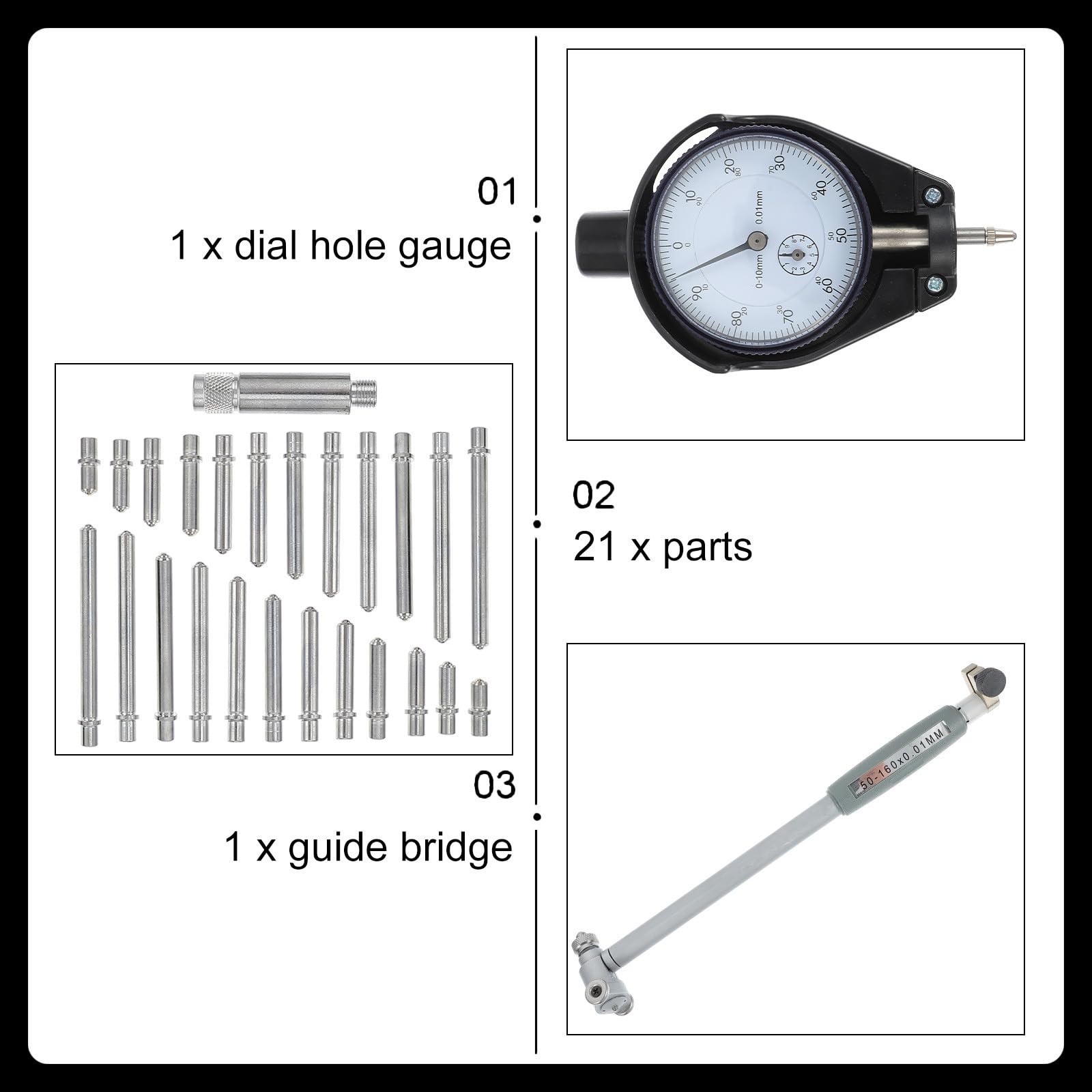 Misuratore di Alesaggio Manuale per Veicoli, Calibro Interno Nero in Acciaio, Flessibile e Preciso per Riparazioni Auto, 50-160mm X 0,01mm