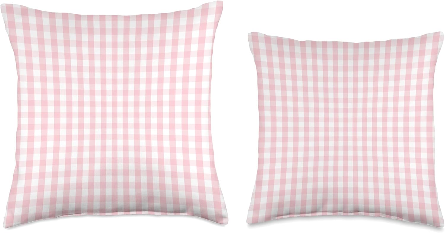 White and Light Pink Pastel Color Gingham Check Throw Pillow