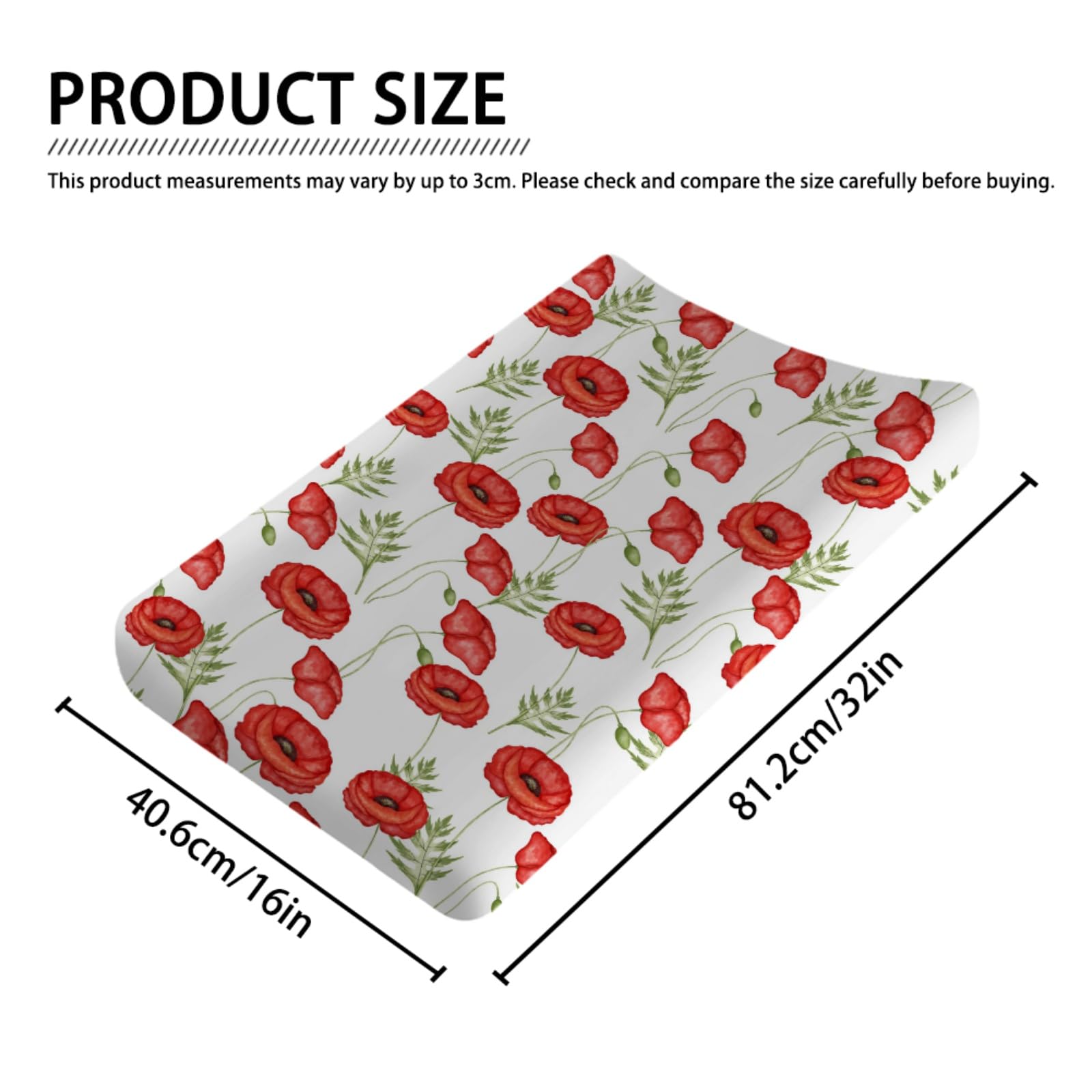 Boho Retro Poppy Flowers Leaves Baby Changing Pad Covers for Boy Girl 32''x16'' Red Poppy Floral Spring Blossom Fitted Diaper Change Table Sheet Wild Plants Soft Breathable Nursery Changing Table Mats