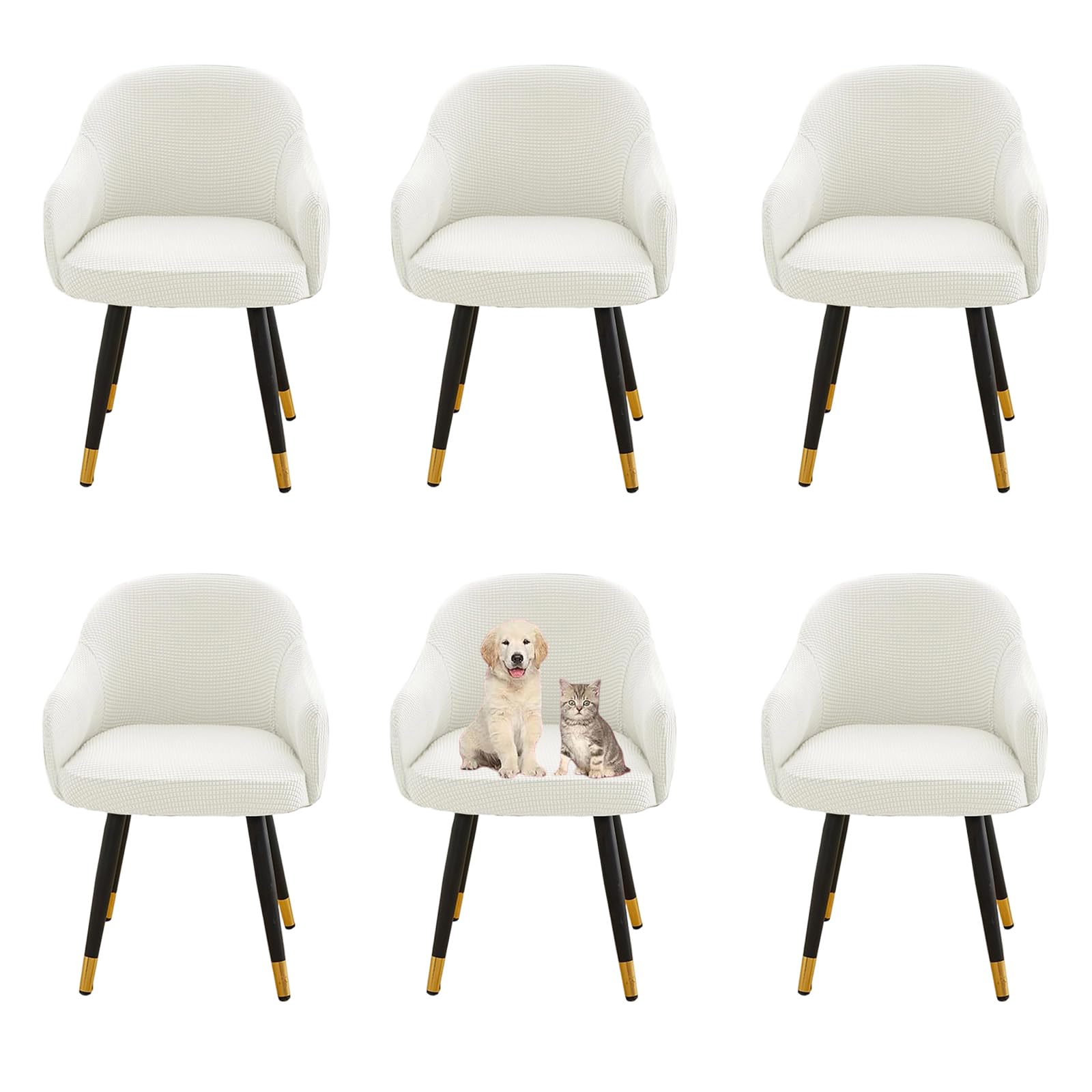 Coprisedia con schienale curvo, per sala da pranzo, girevole, lavabile, per sedia da ufficio, soggiorno, colore: bianco, set di 6