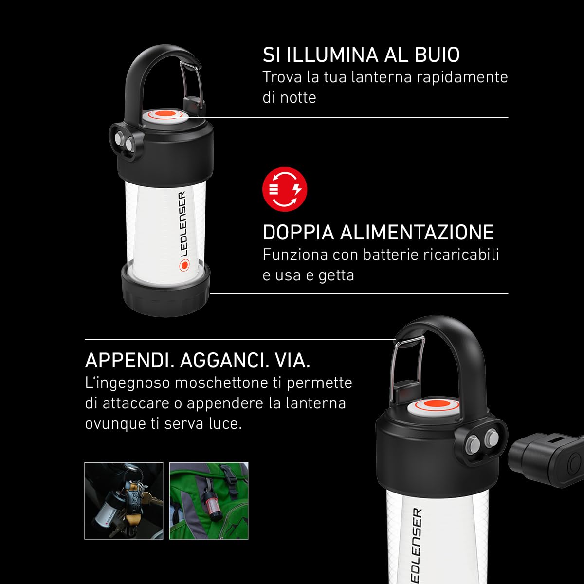 Ledlenser ML4 LED Warm Light Lanterna, Batteria Ricaricabile 14500, 300 Lumen, anabbagliate (Brevettato), Fino a 40 Ore di autonomia, Luce Rossa, Possibile Uso con 1 Batteria AA,moschettone, Outdoor