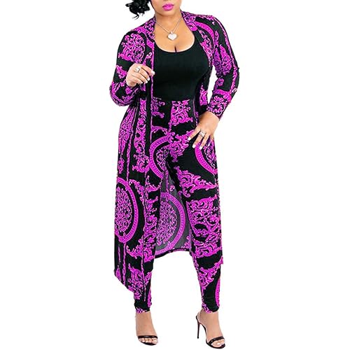 Max2co Women 2 Piece Outfits Floral Long Sleeves Open Front Cardigan Cover up with Leggings High Waist Long Pants Set