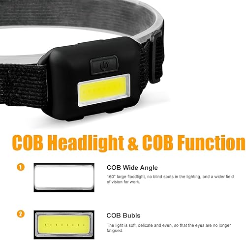 Miniatura 3 de Paquete de 8 faros LED para adultos y niños, 1.1 onzas1.09 oz, lámpara de inundación COB ultra brillante con 3 modos, 24 pilas AAA, linterna de