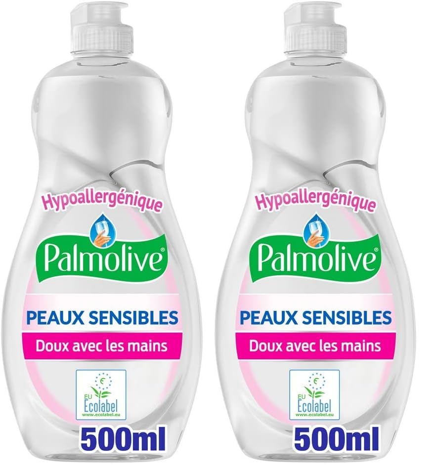 PALMOLIVE - Liquide Vaisselle Palmolive Peaux Sensibles Produit Dégraissant pour Une Vaisselle Étincelante Flacon, 500ml (Lot de 2)