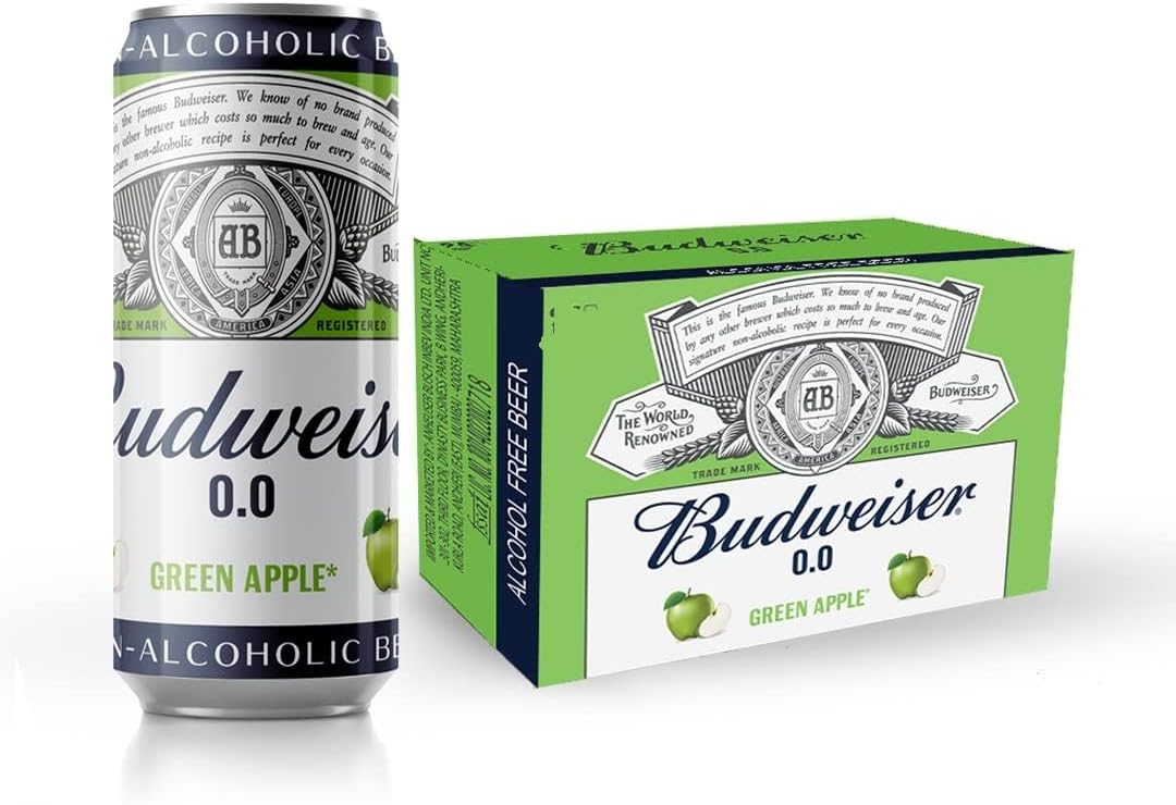 Budweiser 0.0 Non alcoholic Green Apple Can 330ml (Pack of 6)