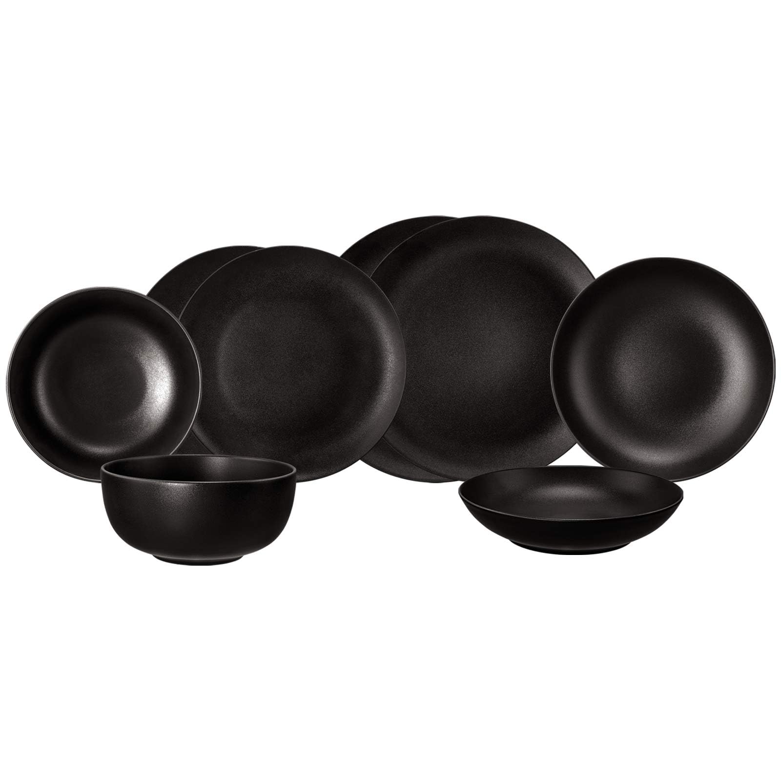 Seltmann Weiden Liberty Velvet Black Einsteiger-Set 8-teilig, Teller & Schalen für 2 Personen, Geschirr-Set mit mattem Finish, Porzellan, Schwarz